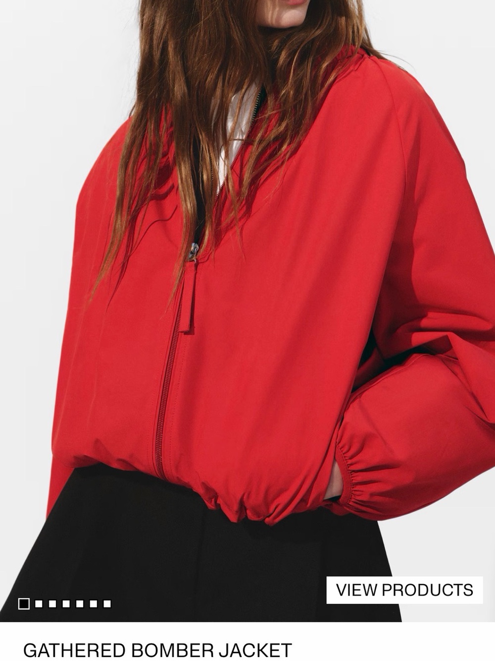 NWT H&M red gathered bomber jacket
